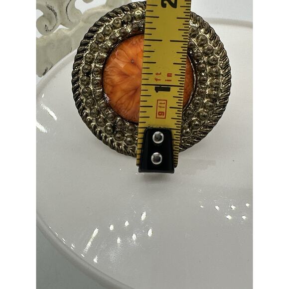 Vintage Gold Tone Adjustable Rings Agate Orange Excellent Made In China - Picture 4 of 7